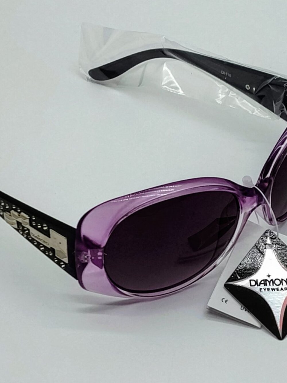 1116-PP Diamond Eyewear Vintage Y2K Purple Sunglasses Rhinestone Oversized Bling